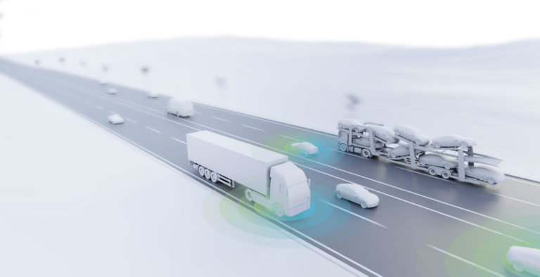 3D Bild Autobahn mit autonomen Fahrzeugen