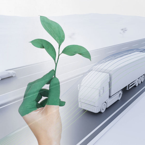 Nachhaltiger Transport LKW Platooning mit grüner Hand