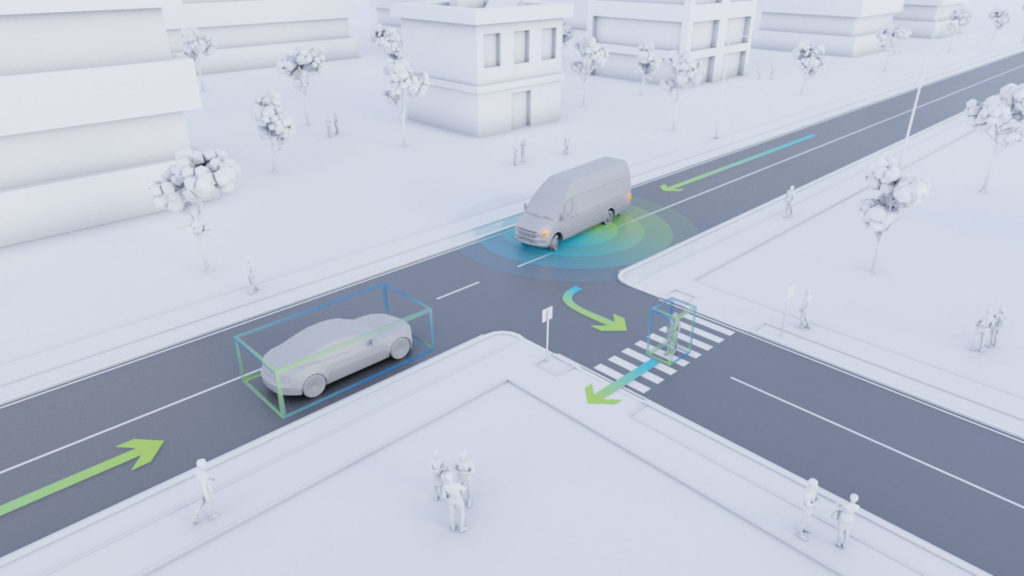 Ungeregelte Kreuzung mit einem autonomen Transportfahrzeug