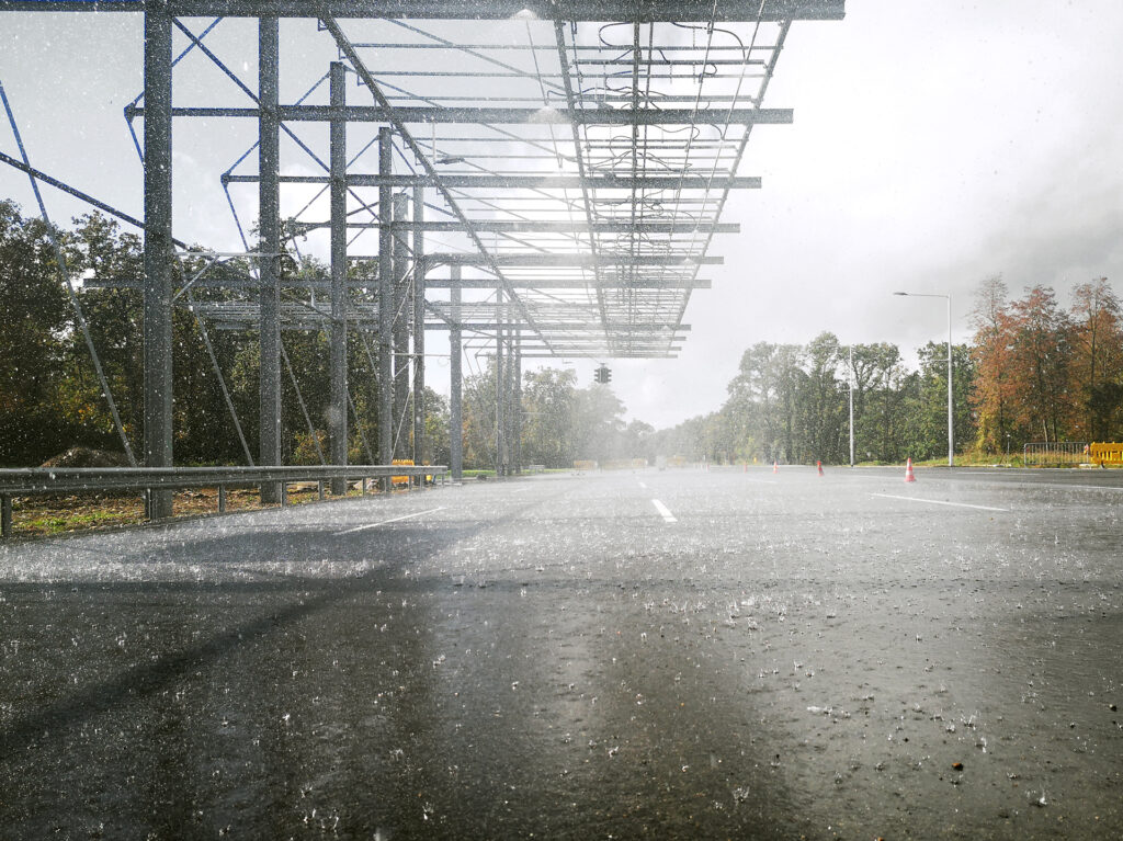 Sensor Test autonomer und automatisierter Fahrzeuge bei Regen